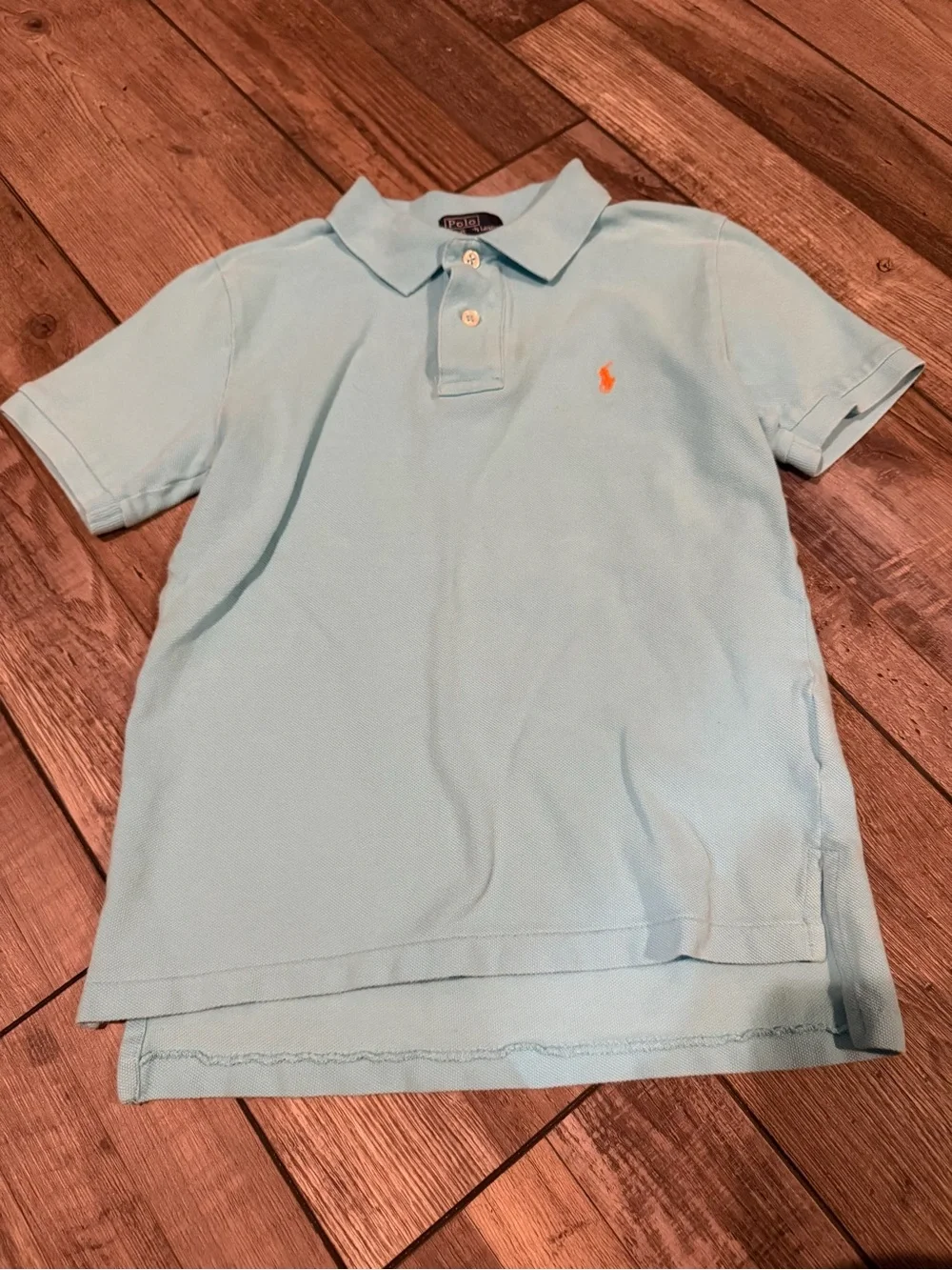 Polo by Ralph Lauren Boys' Light Blue Polo Shirt with Orange Pony Size Small